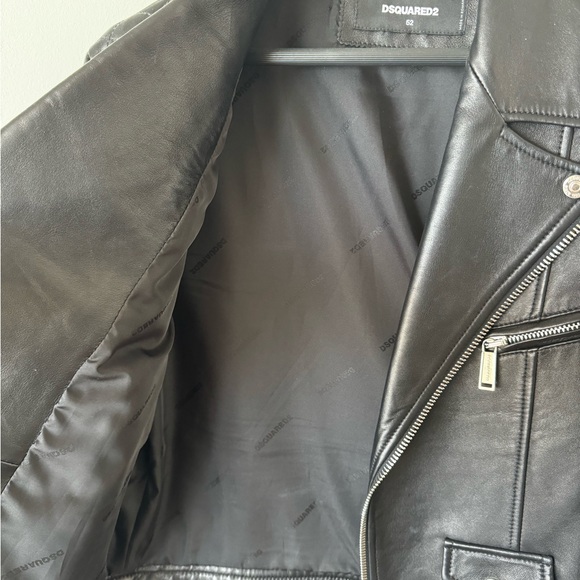 Dsquared2 Black Leather Print Biker Jacket Size 52 - Picture 4 of 15